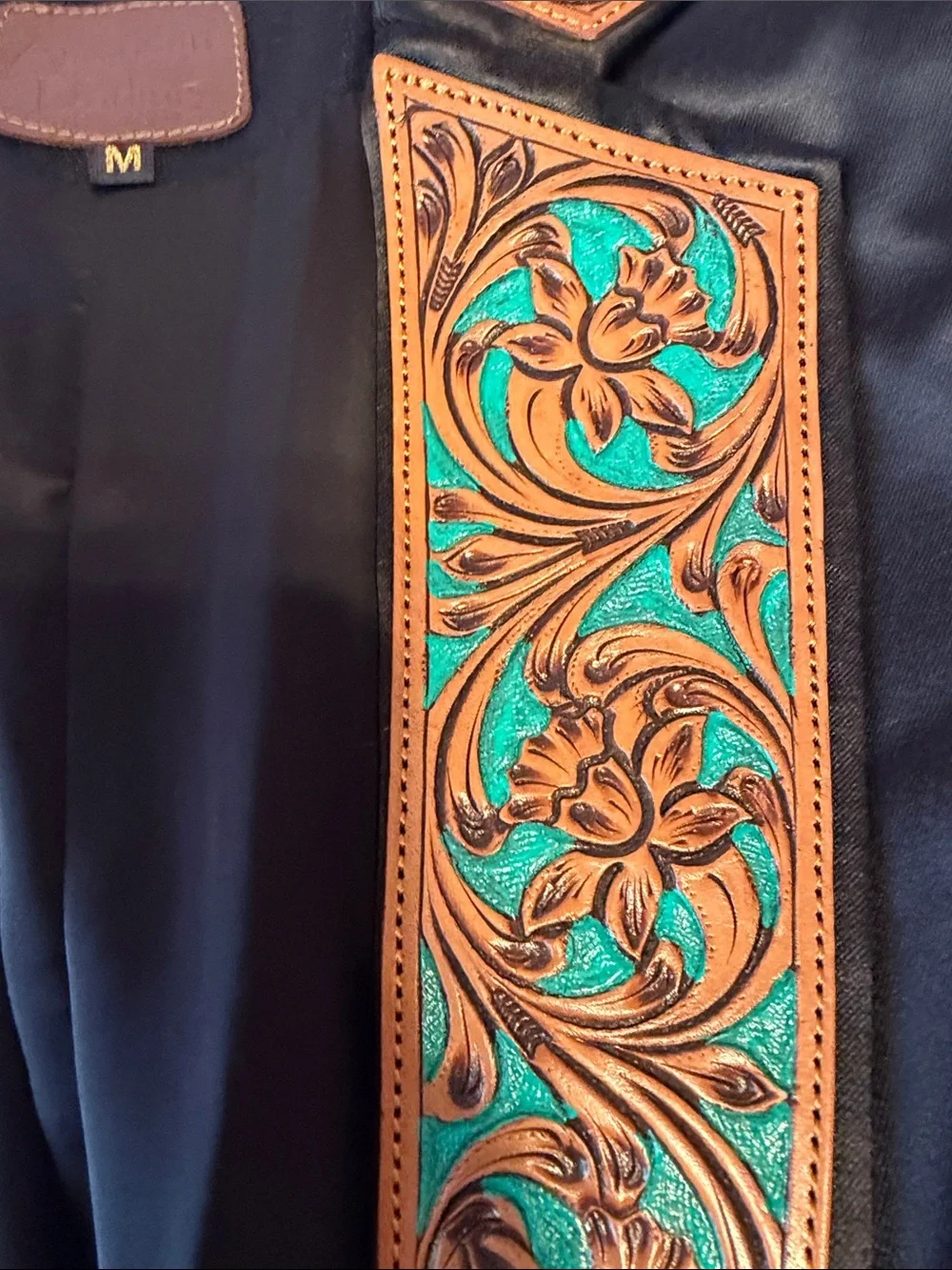 Black Blazer with Turquoise & Orange Embroidered Lapel